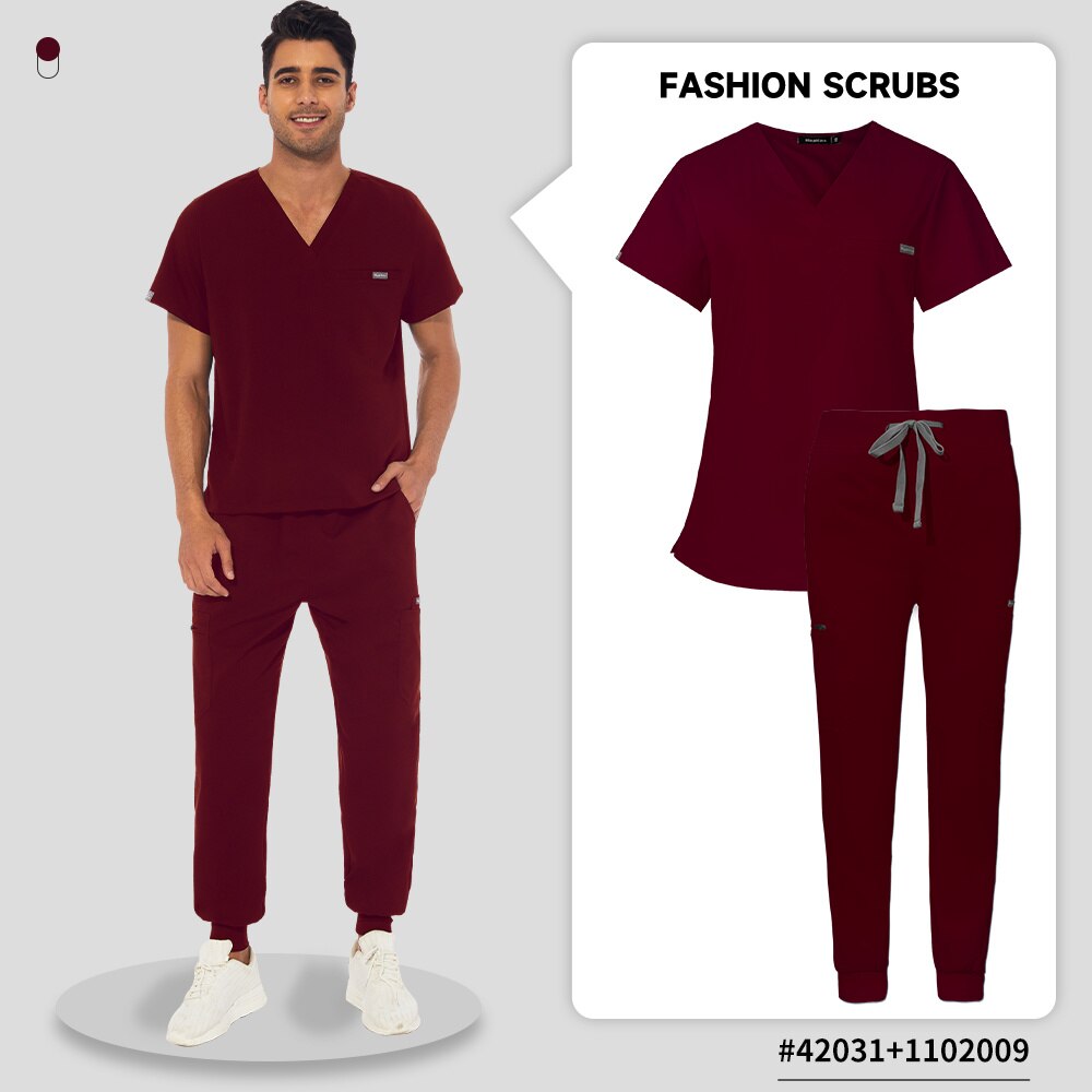 Unisex V-neck Scrubs Set Beauty Salon Work Uniform Nursing Scrub Suits Short Sleeved Pet Nurse Work Tops Pants Dentistry Uniform