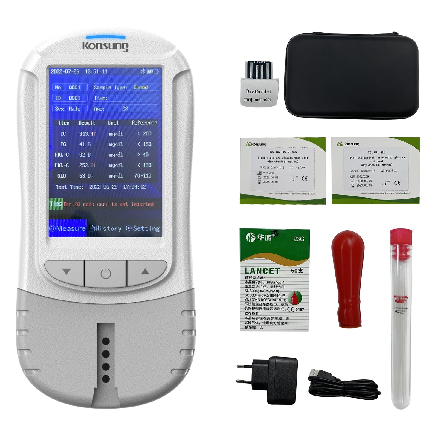 Konsung 6 In 1 Multi-Function Total Cholesterol Tester Uric Acid Diabetes and Lipid Analyzer Machine with 30PCS Test Strips