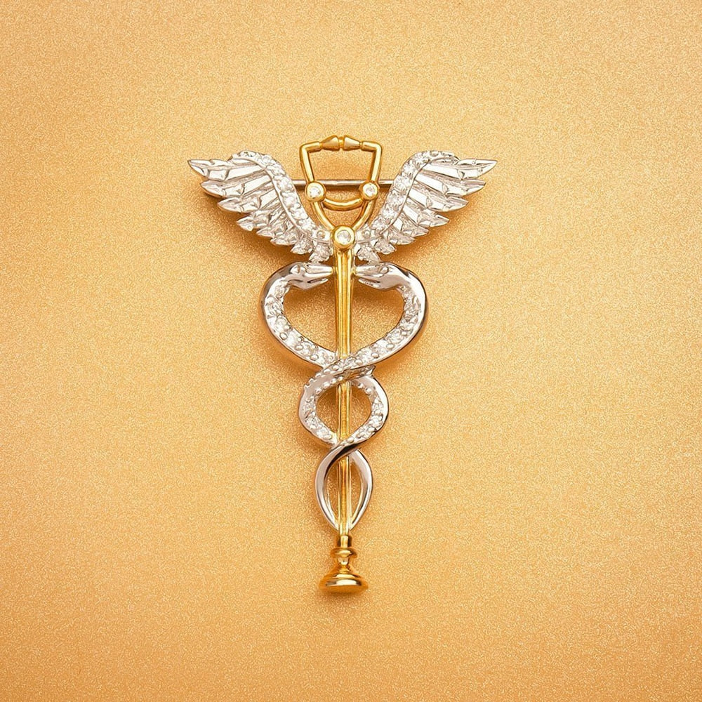 Hanreshe Luxury Caduceus Stethoscope Medical Brooch Pins Inlaid Crystal Shiny Snake Rod Medical Lapel Badge Jewelry Gift