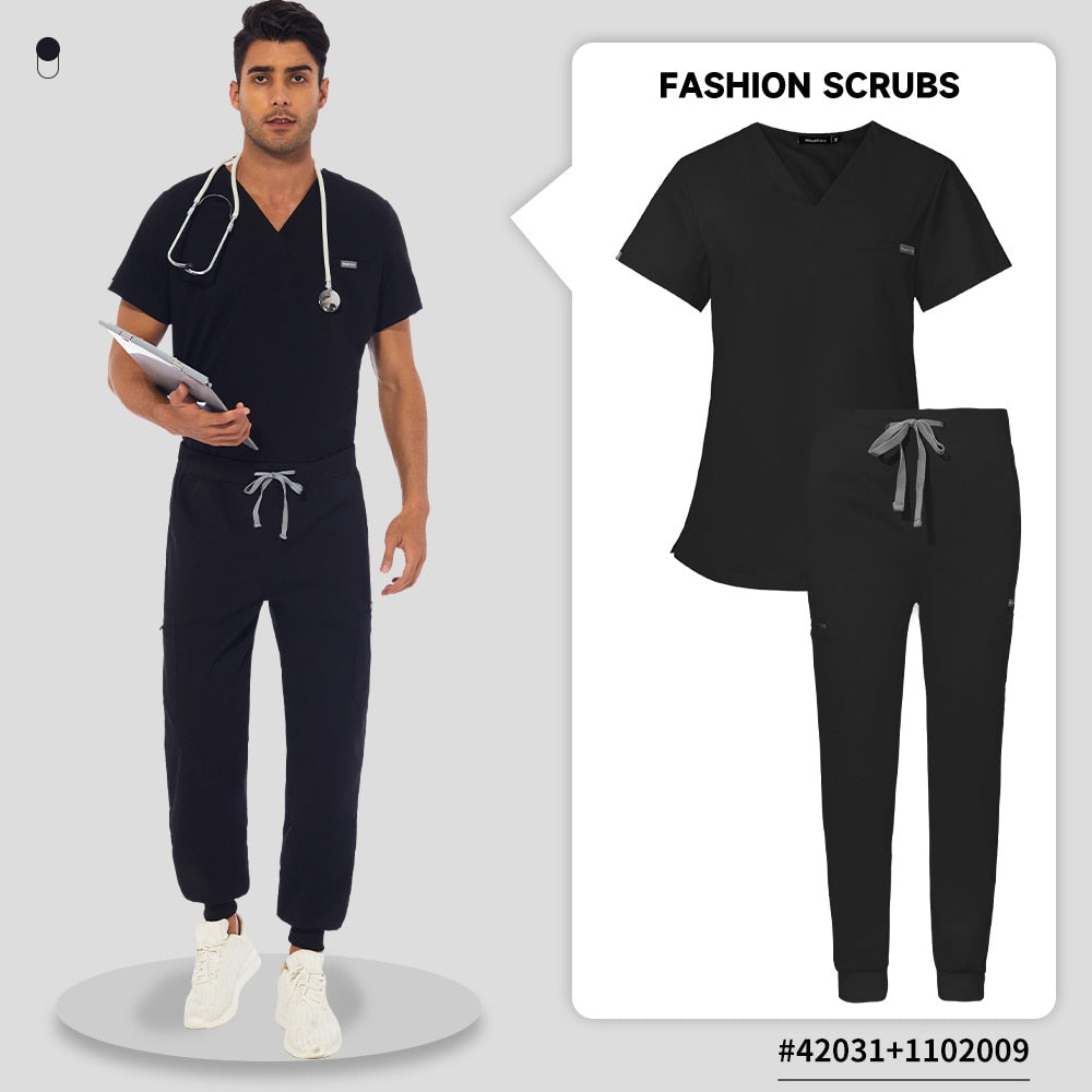 Unisex V-neck Scrubs Set Beauty Salon Work Uniform Nursing Scrub Suits Short Sleeved Pet Nurse Work Tops Pants Dentistry Uniform