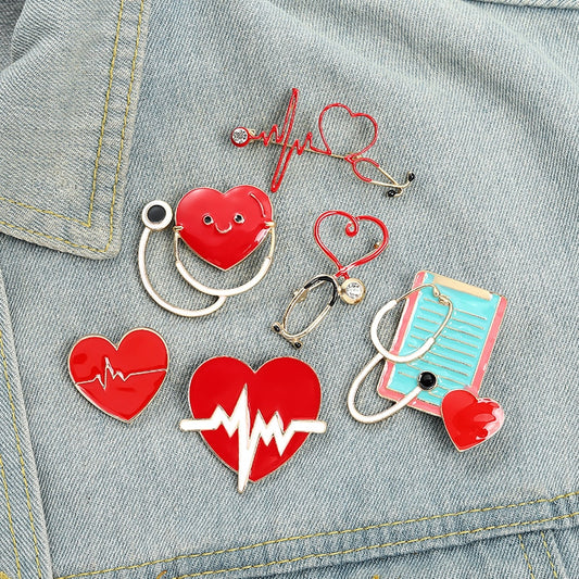 Custom Electrocardiogram Medical Enamel Pins Heartbeat Stethoscope Brooches Lapel Badges Jewelry Gifts For Doctors And Nurses