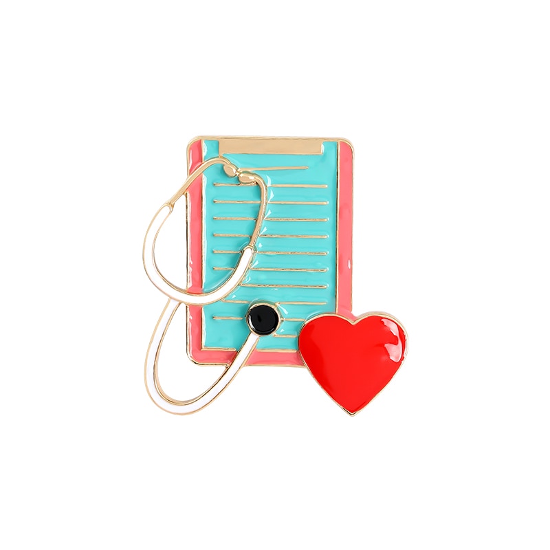 Stethoscope Brooch Doctor Nurse Enamel Pins Red Heart Electrocardiogram Collar Lapel Badge Unisex Medical Jewelry Gift Wholesale