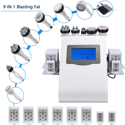 9IN1/6IN1 40K Ultrasonic Cavitation Lipo Vacuum Radio Frequency Laser 8 Pads Body Suction Slimming Machine