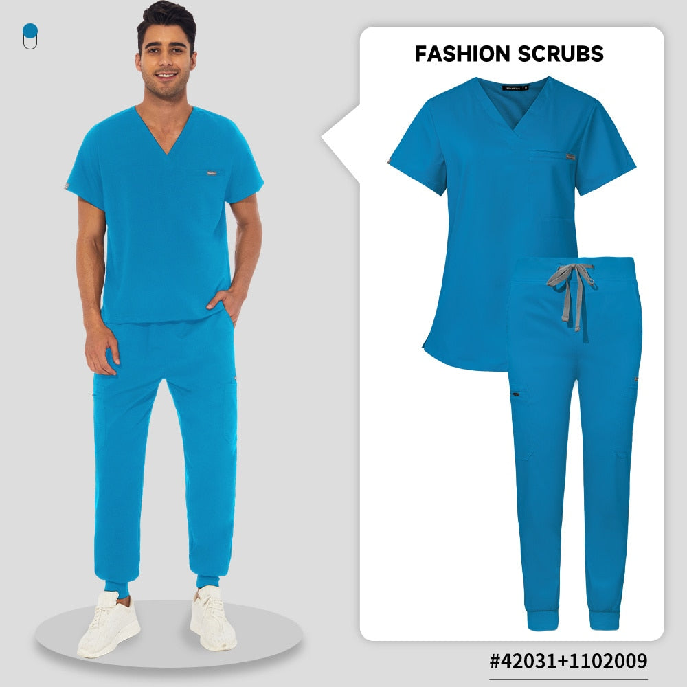 Unisex V-neck Scrubs Set Beauty Salon Work Uniform Nursing Scrub Suits Short Sleeved Pet Nurse Work Tops Pants Dentistry Uniform