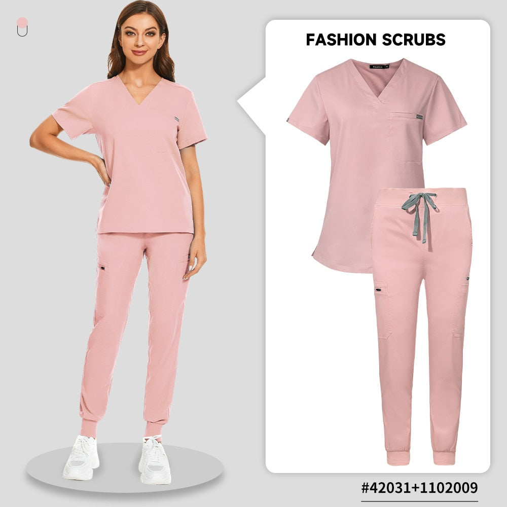 Unisex V-neck Scrubs Set Beauty Salon Work Uniform Nursing Scrub Suits Short Sleeved Pet Nurse Work Tops Pants Dentistry Uniform