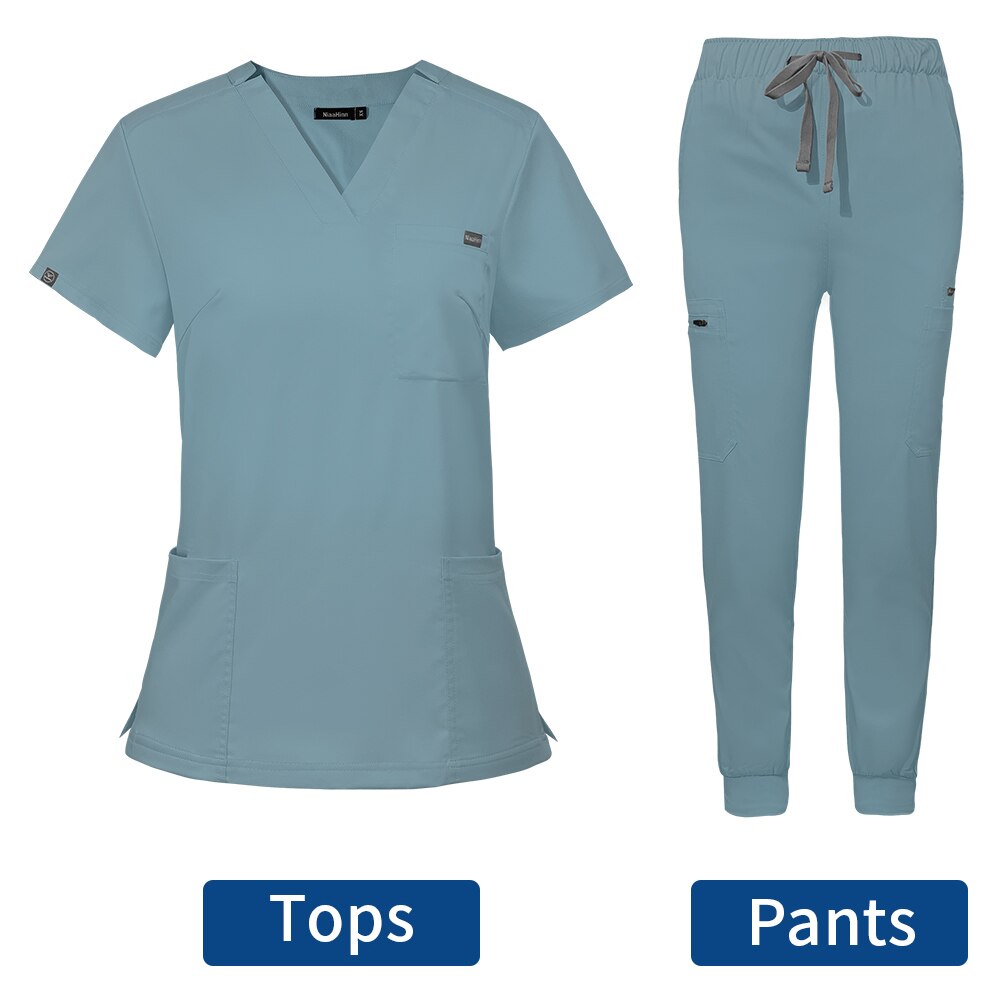 Short Sleeve Scrubs Surgical Nursing Uniforms Nurse Women V-neck Pocket Workwear Dentist Medical Uniforms Men Clinic Scrub Suit