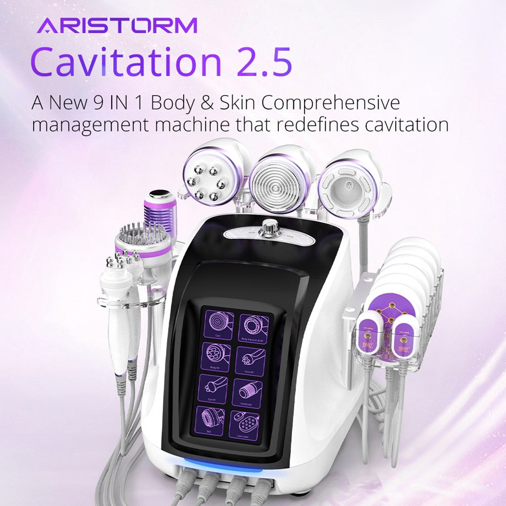 Aristorm 9 in 1 40k Ultrasonic Cavitation Machine Professional Vacuum Radio Frequency Skin Tightening Body Sculpting Machine