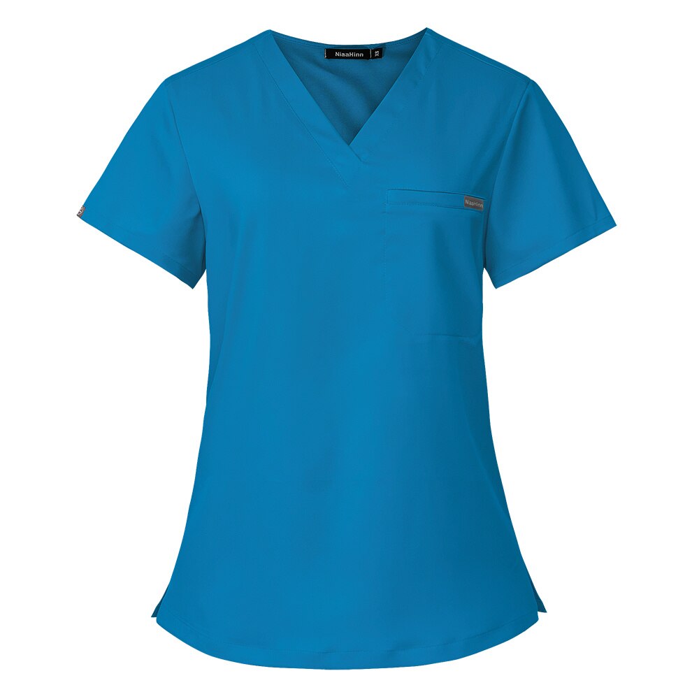 Men Women Nursing Uniform Hospital Work Blouse Short Sleeve V-neck Scrub Tops with Pocket Shirt Unisex Work Wear Uniform Blouses