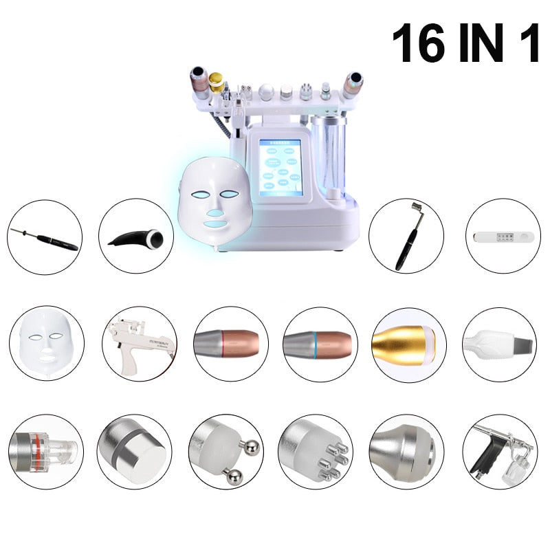 16 IN 1 Hydradermabrasion Hydra Small Bubble Facial Skin Care Galvanic Oxygen Jet Bio Lifting Blackhead Removal Beauty Machine