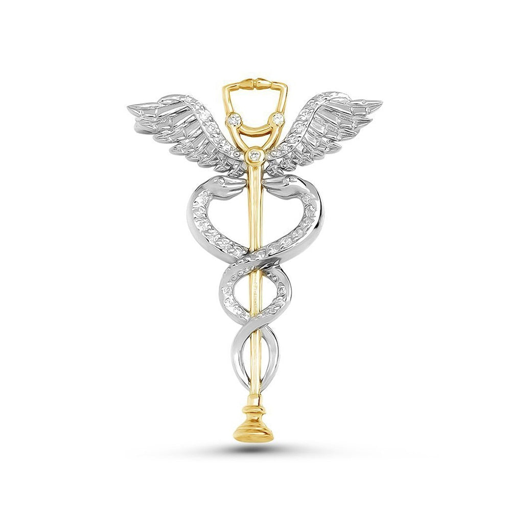 Hanreshe Luxury Caduceus Stethoscope Medical Brooch Pins Inlaid Crystal Shiny Snake Rod Medical Lapel Badge Jewelry Gift