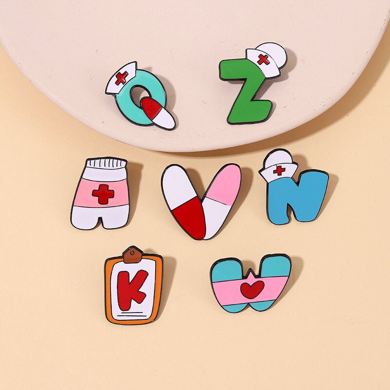 Nurse Doctor 26 English Letters Enamel Pins Medical Modeling Brooches On Backpack Collar Lapel Badge Gift For Friends