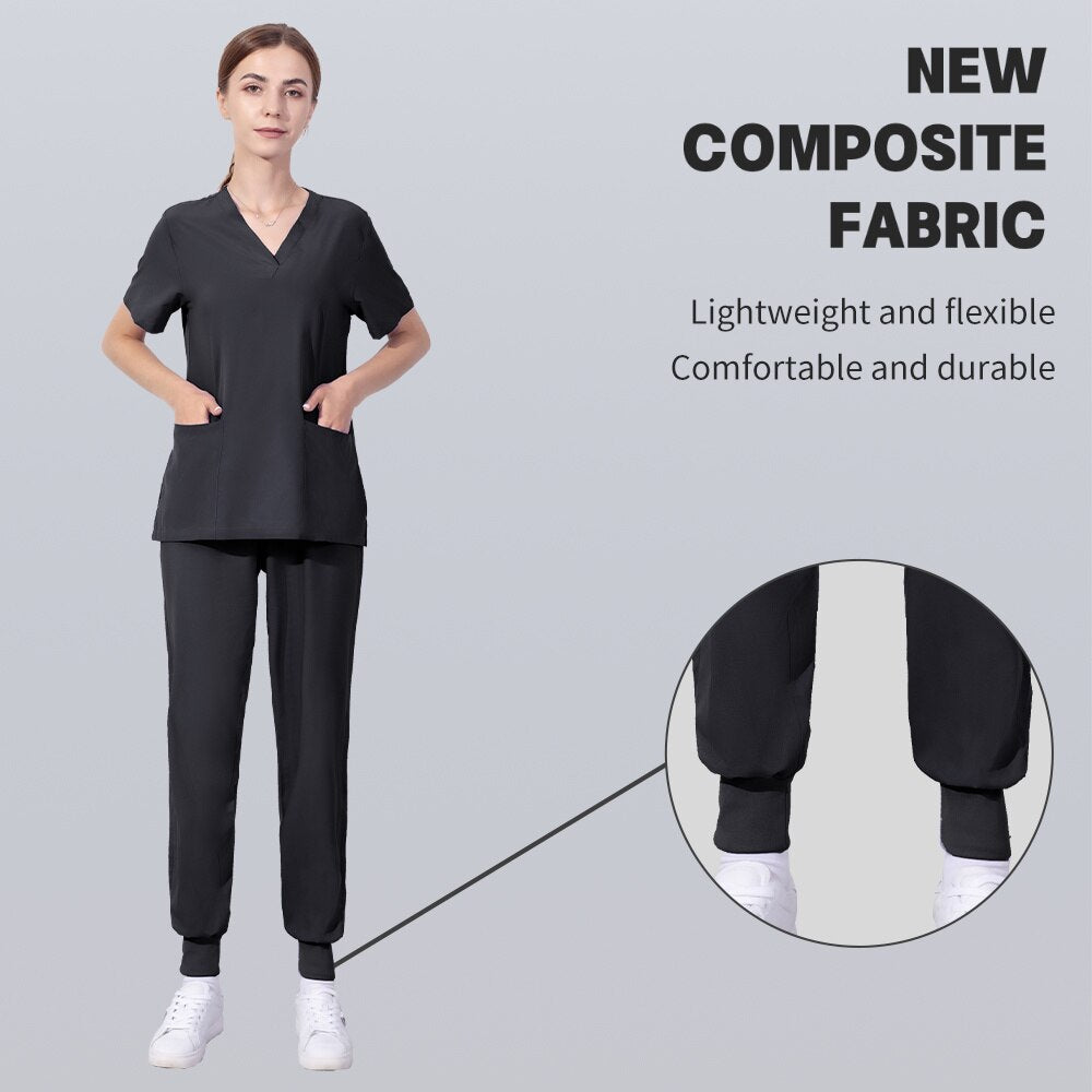 Solid Color Nursing Scrubs Women Uniforms Elasticity Pet Clinic Nurse V-neck Medical Hospital Doctor Working Clothing Wholesale