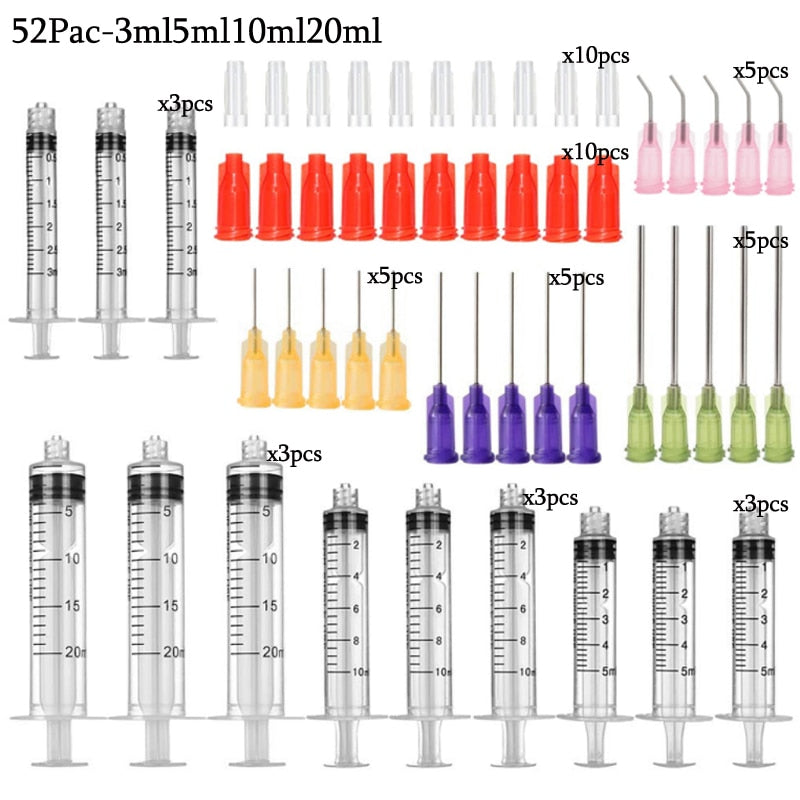 50Pack Syringes with 14ga-23ga Blunt Tip Needles With Syringe Caps and Needle Caps for Refilling