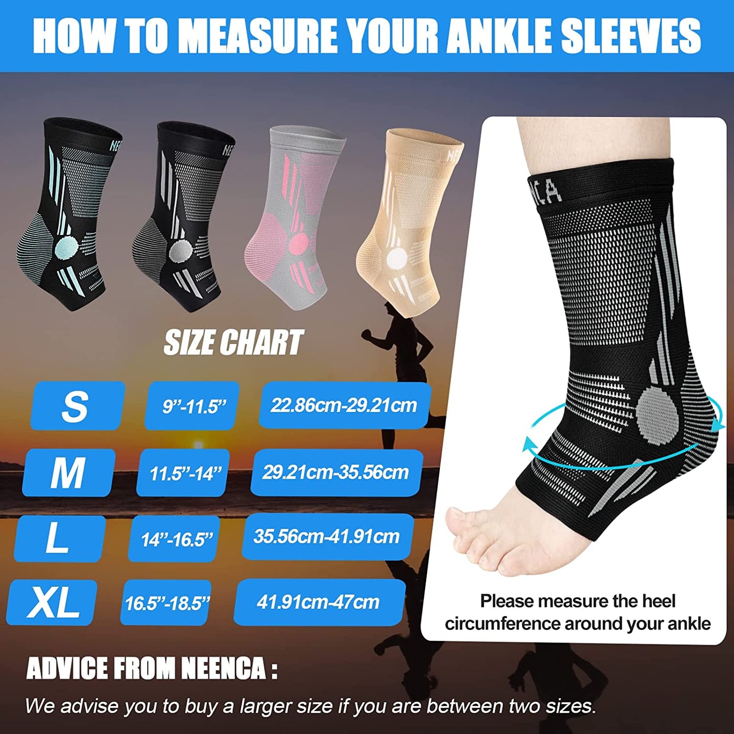 Ankle Brace Compression Sleeve  Support for Achilles Tendonitis Plantar Fasciitis Joint Pain Swelling Heel Spurs Injury Recovery