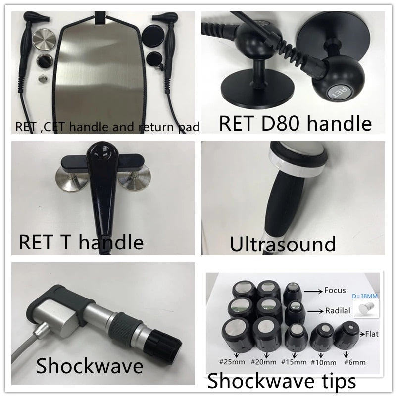 3 in 1 Pneumatic Shockwave Ultrasound Tecar Therapy Machine For Body Pain Relief Sports Rehabilitation and ED Treatment