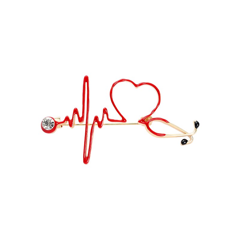 Stethoscope Brooch Doctor Nurse Enamel Pins Red Heart Electrocardiogram Collar Lapel Badge Unisex Medical Jewelry Gift Wholesale