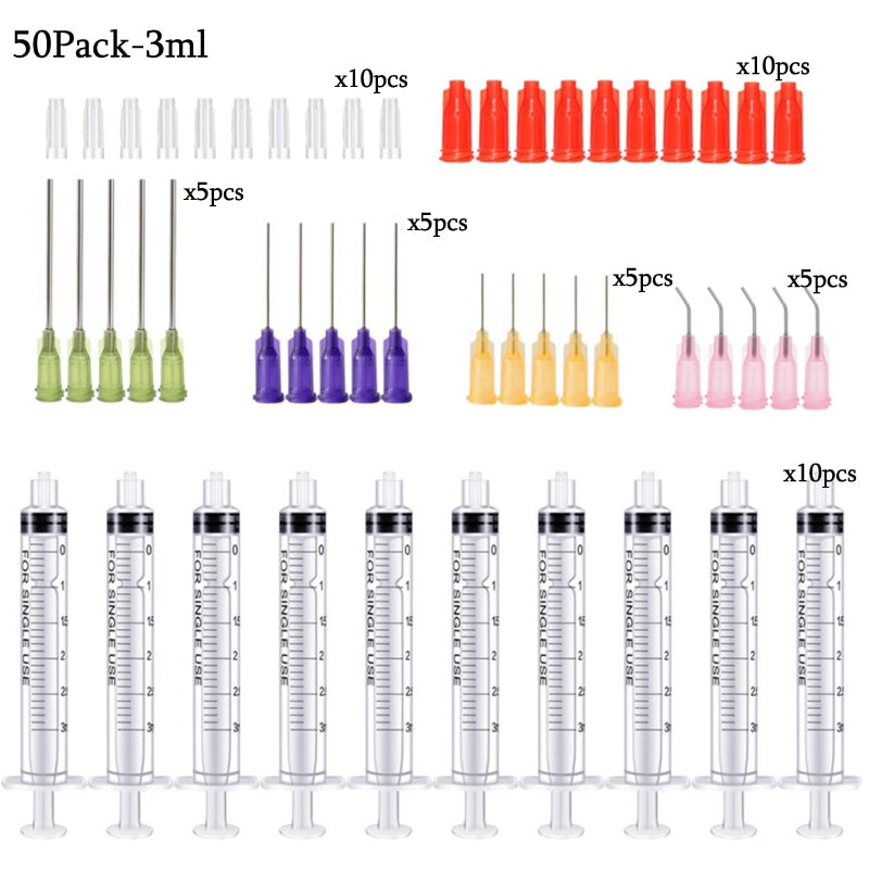 50Pack Syringes with 14ga-23ga Blunt Tip Needles With Syringe Caps and Needle Caps for Refilling