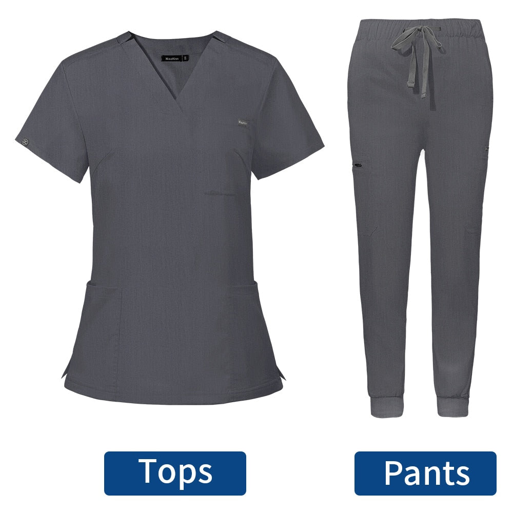 Short Sleeve Scrubs Surgical Nursing Uniforms Nurse Women V-neck Pocket Workwear Dentist Medical Uniforms Men Clinic Scrub Suit