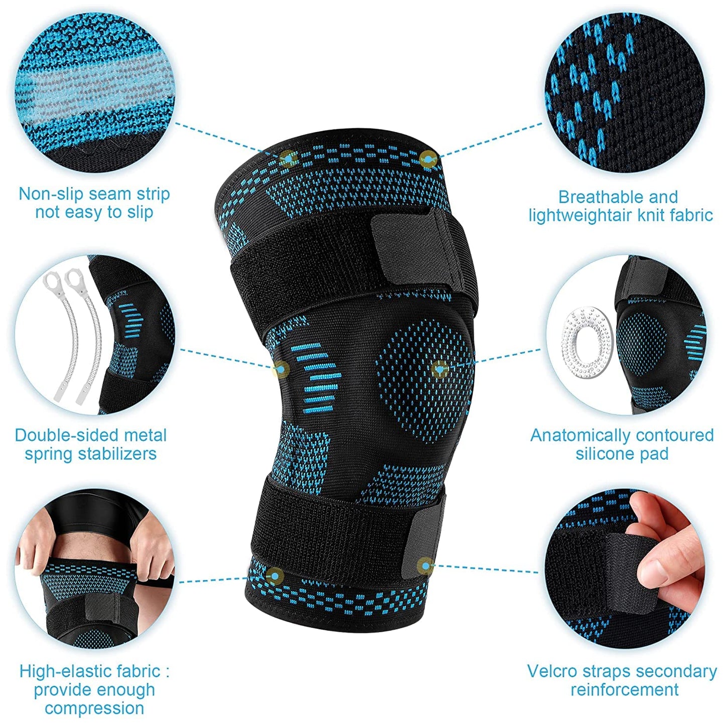 Knee Brace Support Compression Sleeve with Side Stabilizers