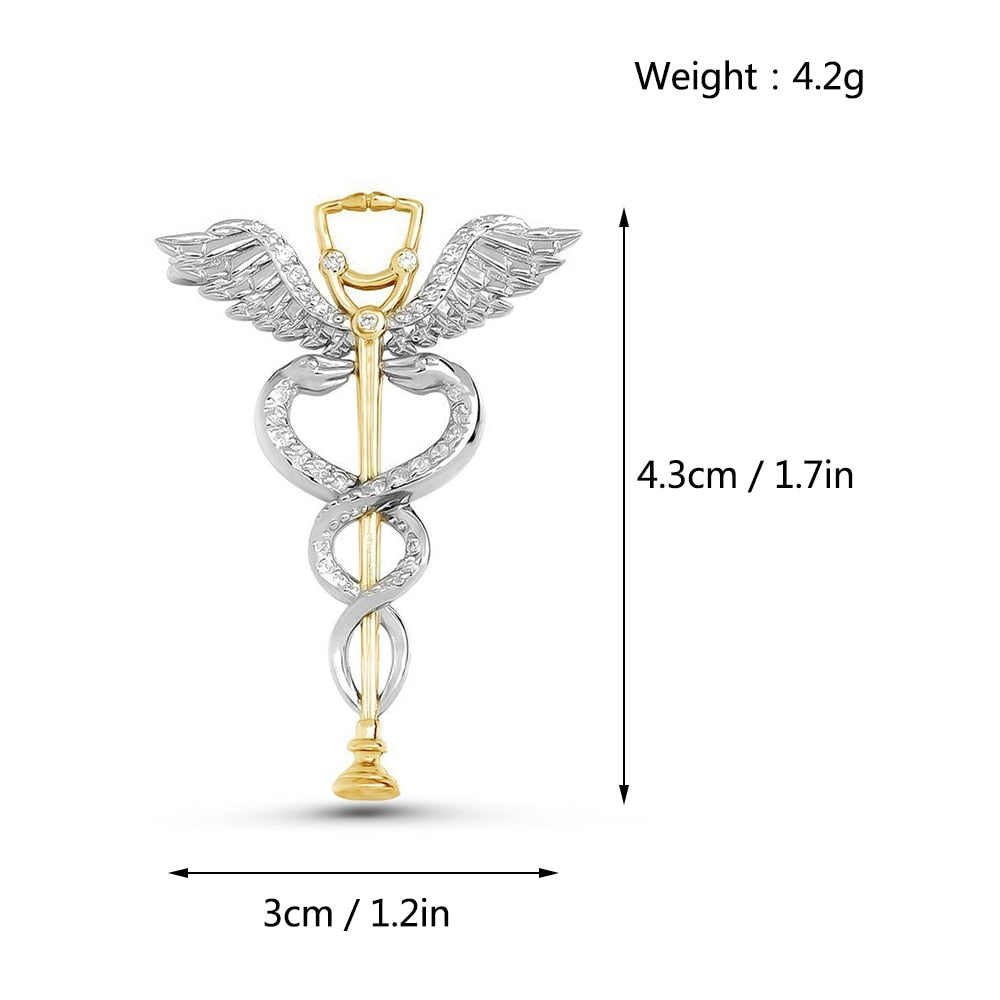 Hanreshe Luxury Caduceus Stethoscope Medical Brooch Pins Inlaid Crystal Shiny Snake Rod Medical Lapel Badge Jewelry Gift