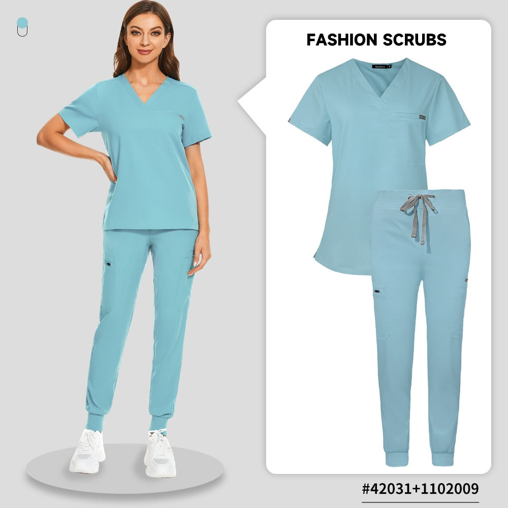 Unisex V-neck Scrubs Set Beauty Salon Work Uniform Nursing Scrub Suits Short Sleeved Pet Nurse Work Tops Pants Dentistry Uniform