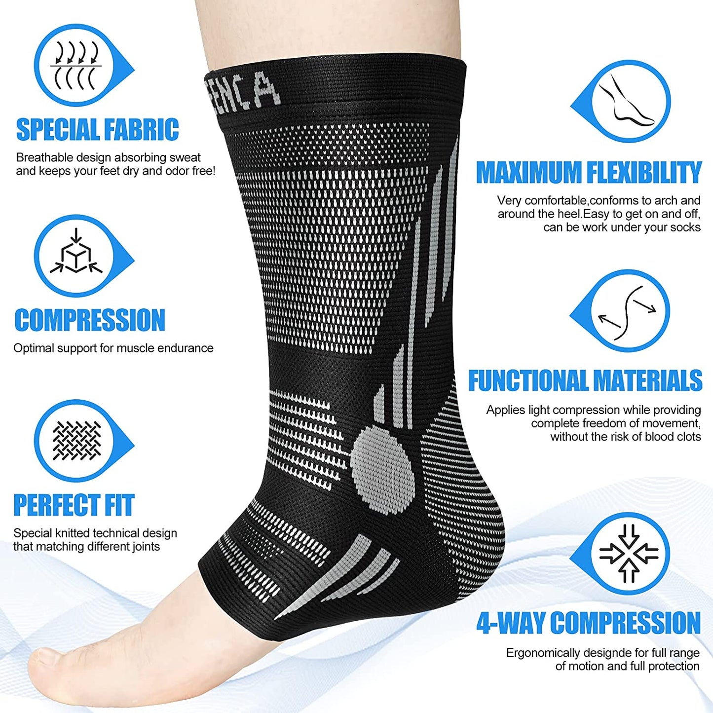 Ankle Brace Compression Sleeve  Support for Achilles Tendonitis Plantar Fasciitis Joint Pain Swelling Heel Spurs Injury Recovery