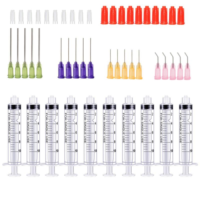 50Pack Syringes with 14ga-23ga Blunt Tip Needles With Syringe Caps and Needle Caps for Refilling